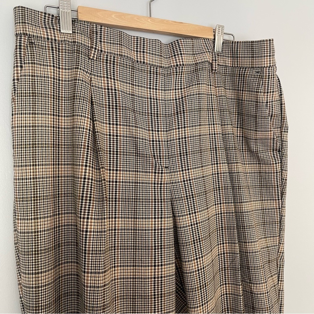 NWT Ann Taylor Loft XL Brown Plaid Pleated Pull-On Tapered Cropped Pants - Picture 5 of 11